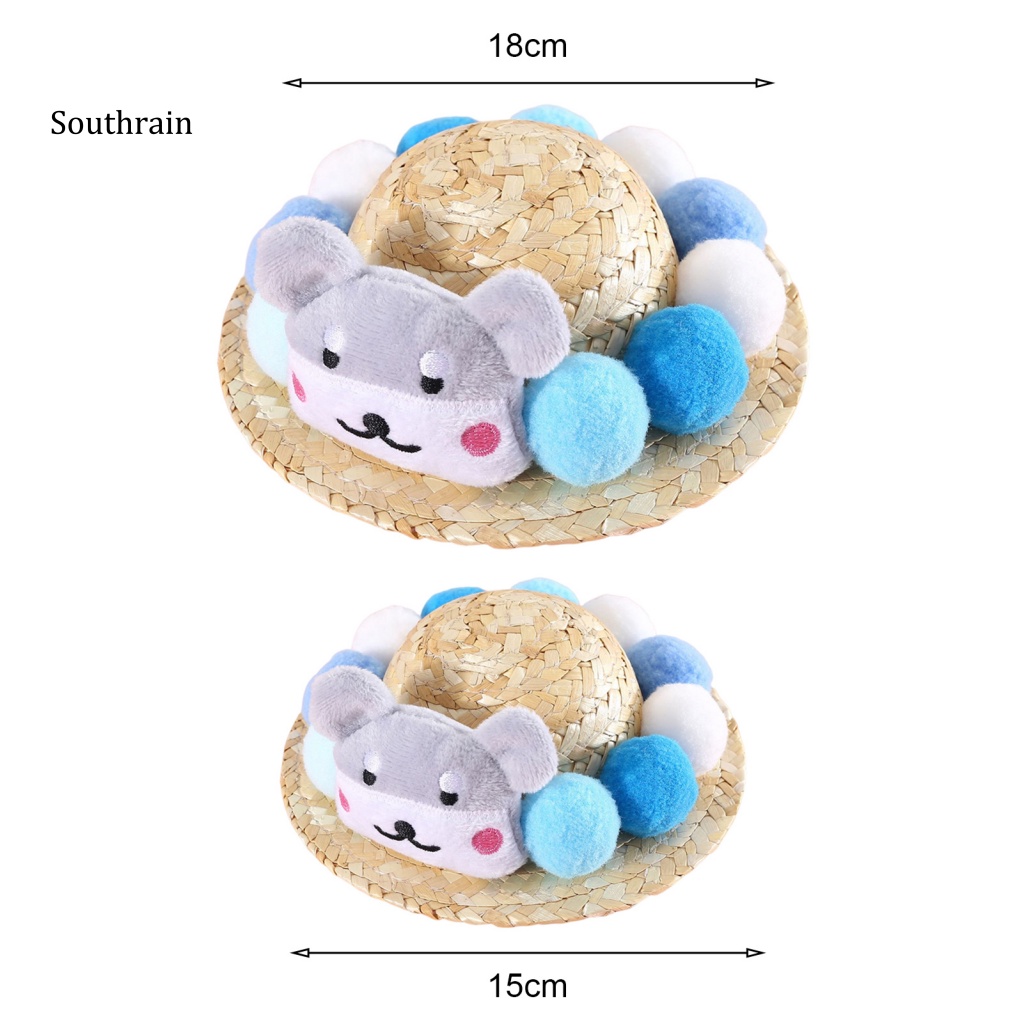 Mũ Chống Nắng Trang Trí Búp Bê Đính Bóng Lông Nhiều Màu Dễ Thương Có Thể Điều Chỉnh Vành Rộng Cho Thú Cưng