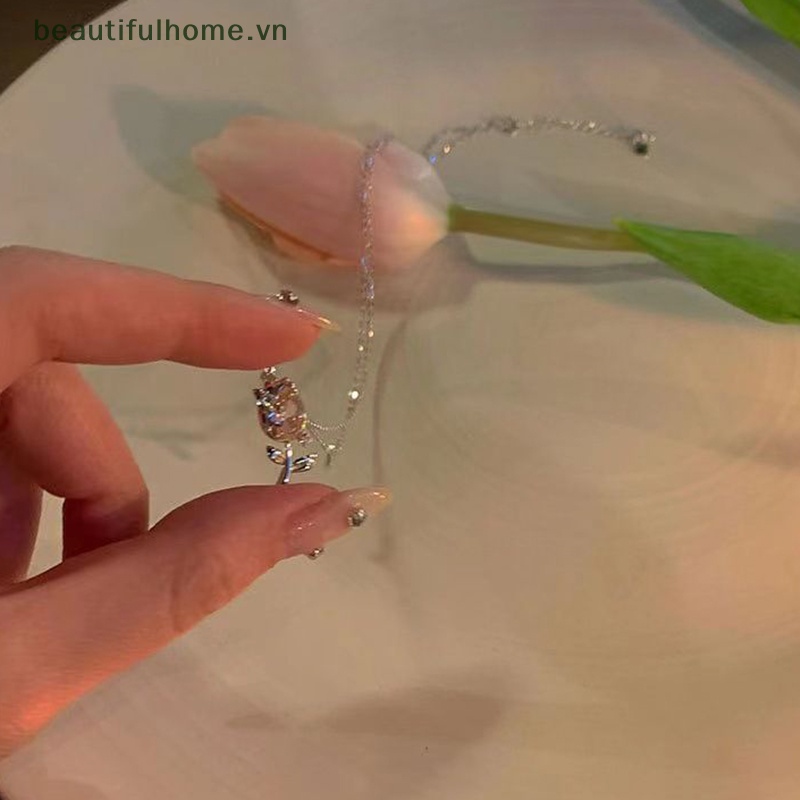 Vòng Cổ Choker Hình Hoa Tulip Màu Bạc Đính Đá Thời Trang Cho Nữ