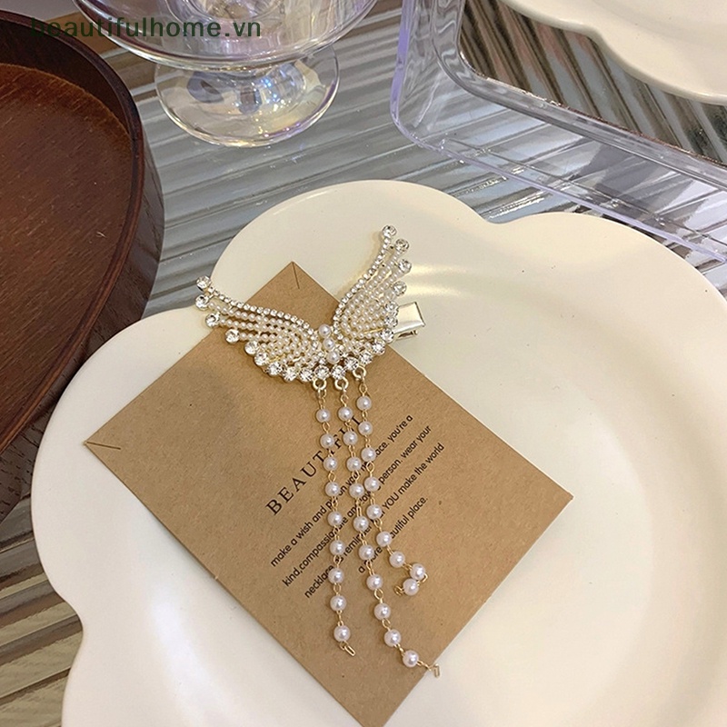 Kẹp Tóc Hình Cánh Thiên Thần Đính Đá &amp; Ngọc Trai Giả 1 Cái Cho Nữ