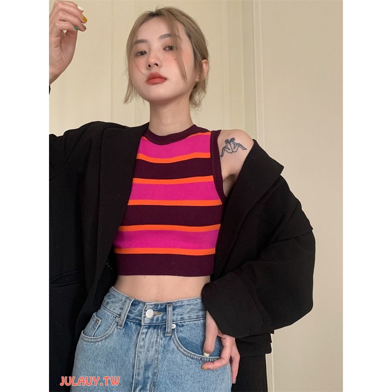 Áo Hai Dây Dệt Kim Kẻ Sọc Thời Trang Mùa Hè Cho Nữ