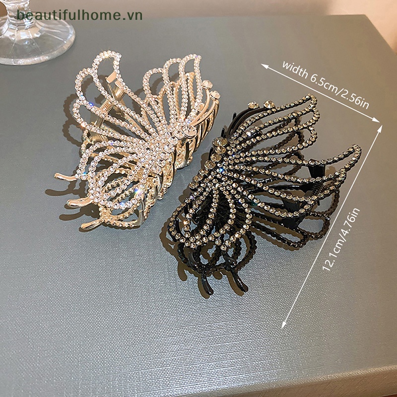 Kẹp Tóc Càng Cua Lớn Đính Đá Hình Bướm Rỗng Kiểu Vintage Cho Nữ