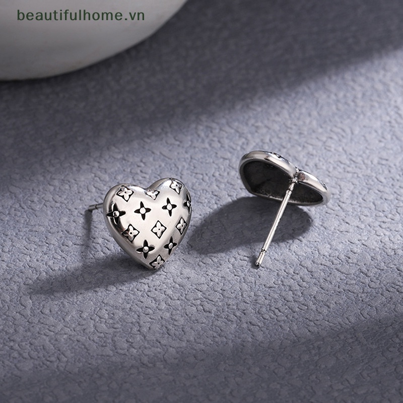 1 Đôi Bông Tai Bạc 925 Hình Trái Tim / Ngôi Sao / Hoa Phong Cách Vintage Thời Trang