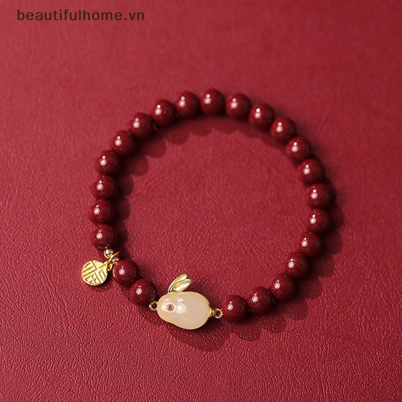 [beautifulhome] Vòng Tay Chuỗi Hạt Cinnabar Giả Thỏ May Mắn Trung Hoa Thủ Công Cổ Điển Thời Trang Sáng Tạo [beauty]