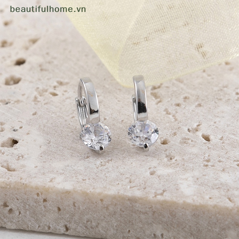 1 Đôi Bông Tai Tròn Nhỏ Đính Đá Zircon Đơn Giản Thời Trang Hàn Quốc Dành Cho Nữ