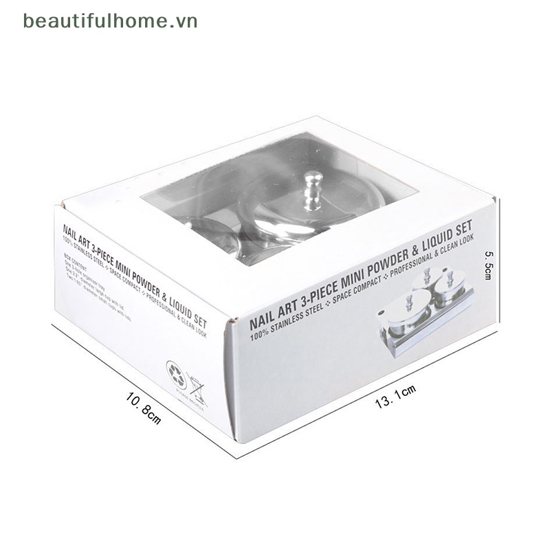 Set 3 Khay Đựng Bột Làm Móng Bằng Thép Không Gỉ