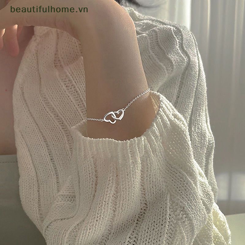 [beautifulhome] Mới Vòng Tay Chuỗi Hạt Rỗng Hình Trái Tim Đôi Thanh Lịch Cổ Điển Trang Sức Làm Đẹp Cho Nữ [beauty]