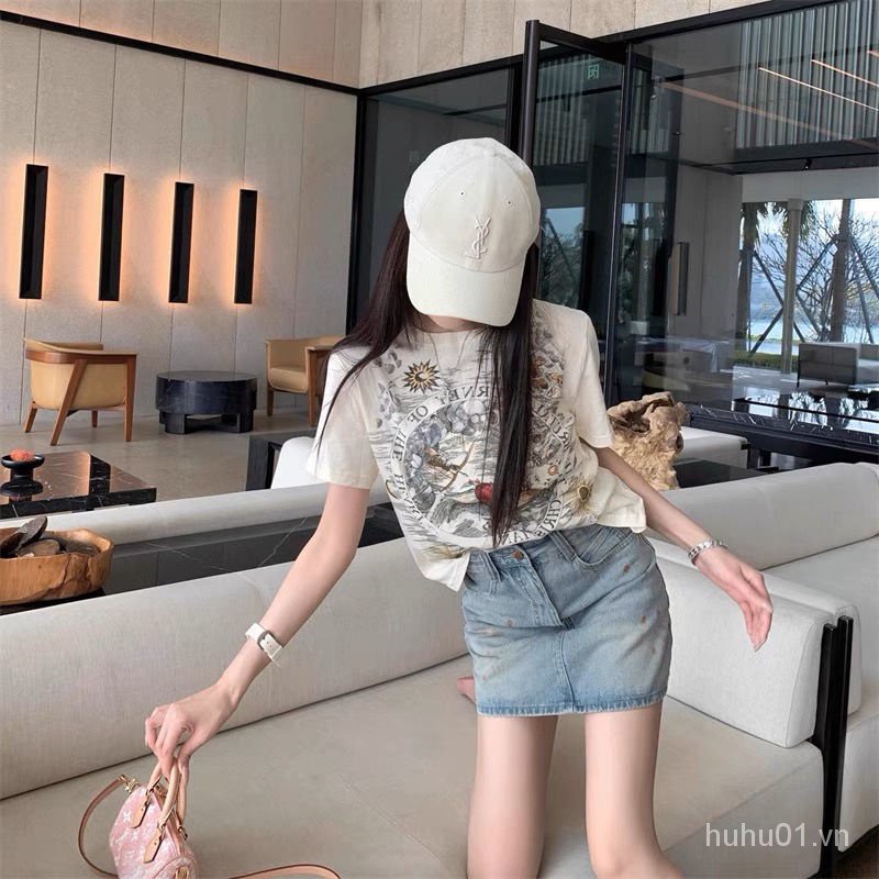 Áo Thun Cotton 2023 Tay Ngắn Dáng Rộng In Hình Trái Cây Phong Cách Hồng Kông Cho Nữ cxbzuiniu.vn613