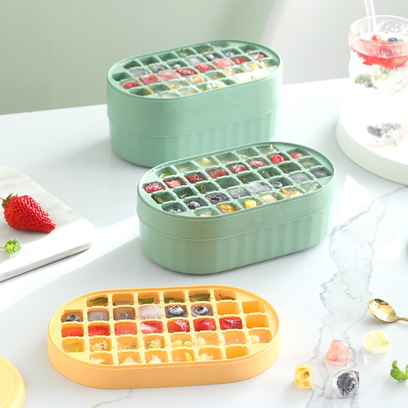 Hộp Làm Đá 72 Ô Bằng Silicone Có Nắp Và Muỗng Dễ Tháo Gỡ Cho Đồ Uống / Whisky / Trái Cây