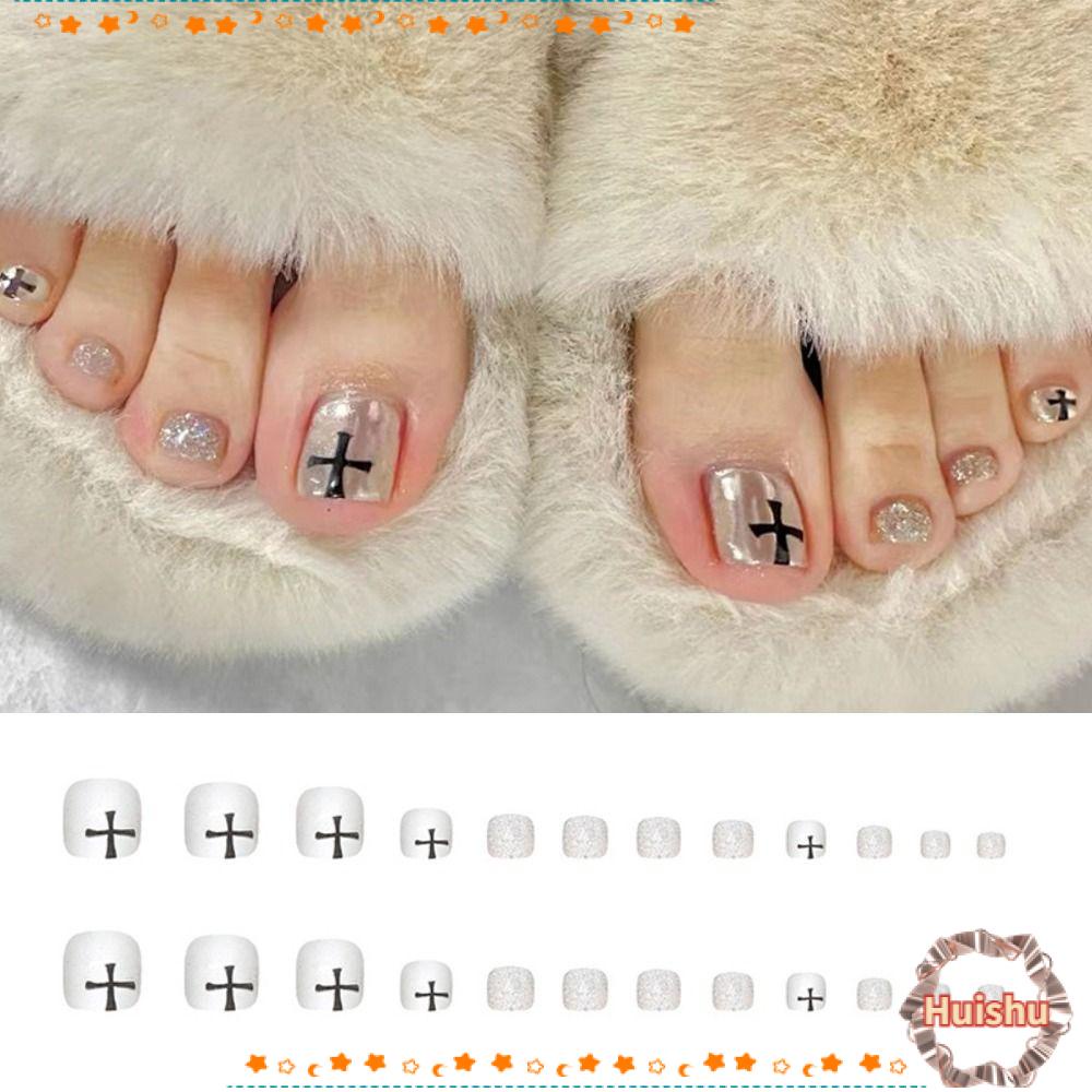 Set 24 Móng Chân Giả Dáng Vuông Phong Cách Pháp Cho Nữ