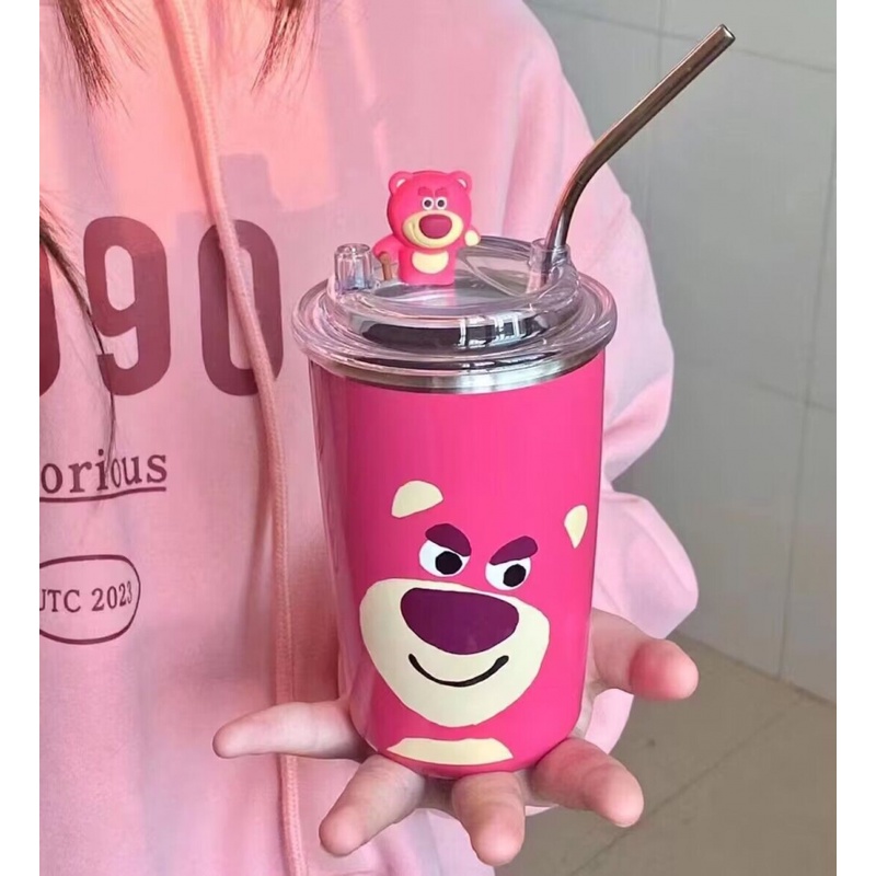 Cốc cà phê bằng thép không gỉ Disney Cốc giữ nhiệt Màu hồng Strawberry Bear Chai nước uống cho du lịch