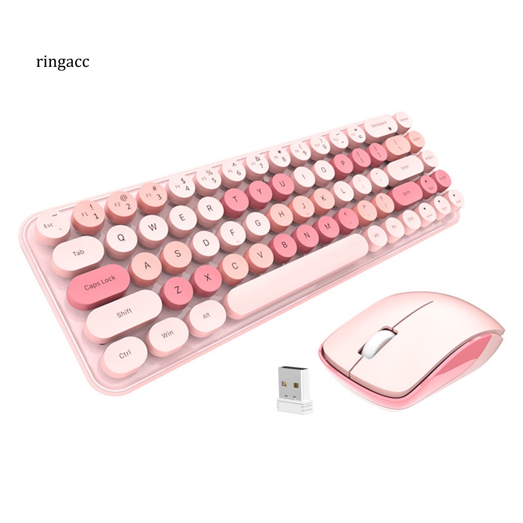 1 Bộ Bàn Phím Không Dây 2.4GHz Hình Tròn Kèm Chuột Dễ Thương Có Thể Sạc Lại