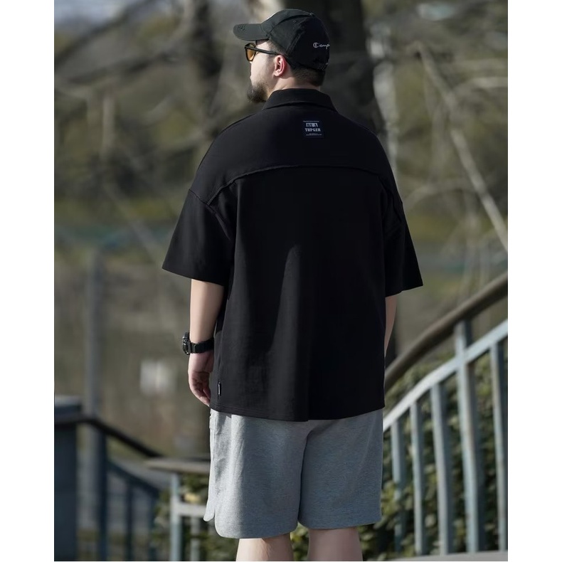 Áo polo Đen Tay Ngắn Dáng Rộng Có Size Lớn M-8XL Dành Cho Nam Giới