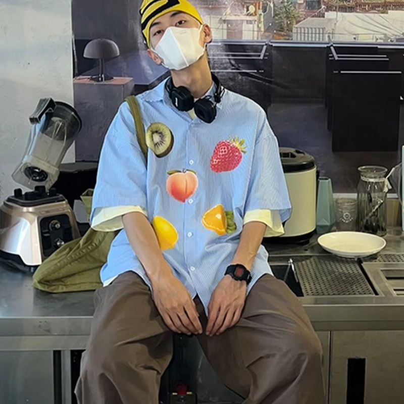 Áo Sơ Mi Tay Ngắn Họa Tiết Trái Cây Thời Trang Hàn Quốc Cho Nam