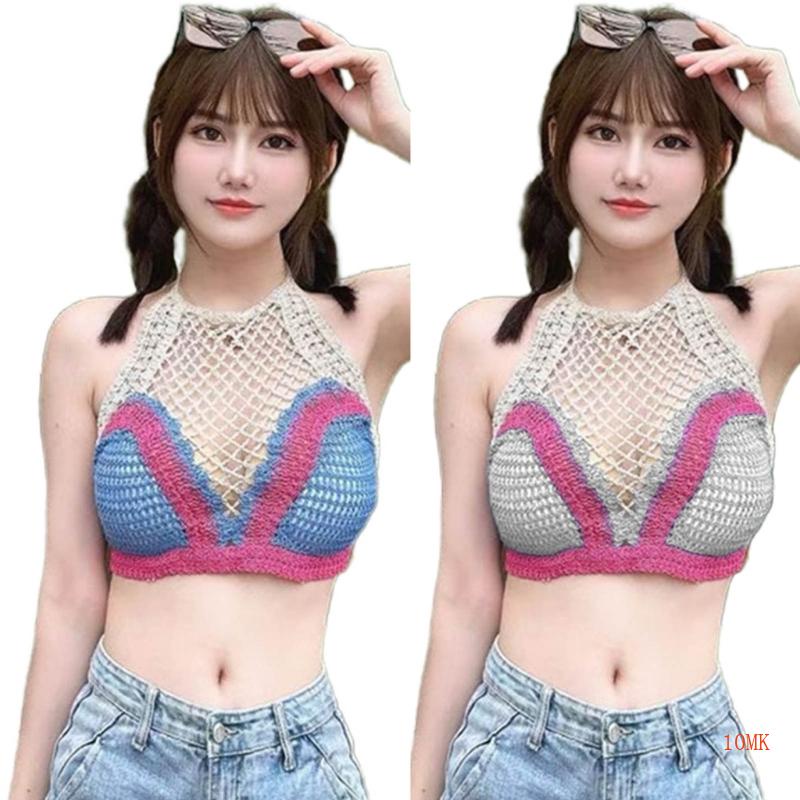 Xiangbao Áo Cardigan Dệt Kim Lưới Không Tay Hở Lưng Mùa Hè Vintage Cho Nữ