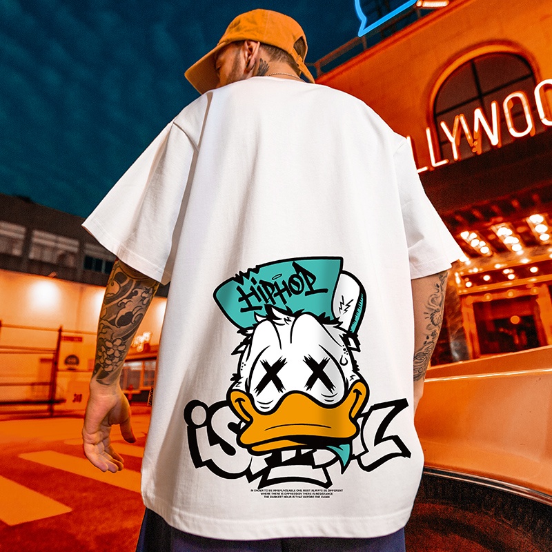 Áo Thun Tay Ngắn Dáng Rộng In Hoạt Hình Phong Cách Hip Hop Mỹ Cá Tính Cho Nam