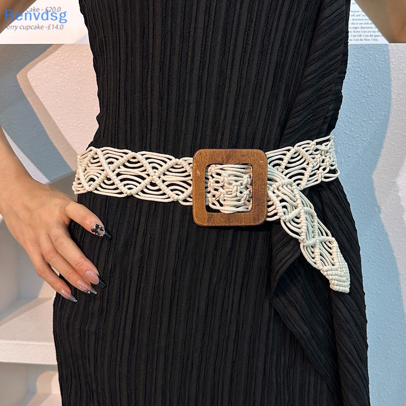 Thắt Lưng Bện Dây Có Khóa Tròn Phong Cách Vintage Cho Nữ