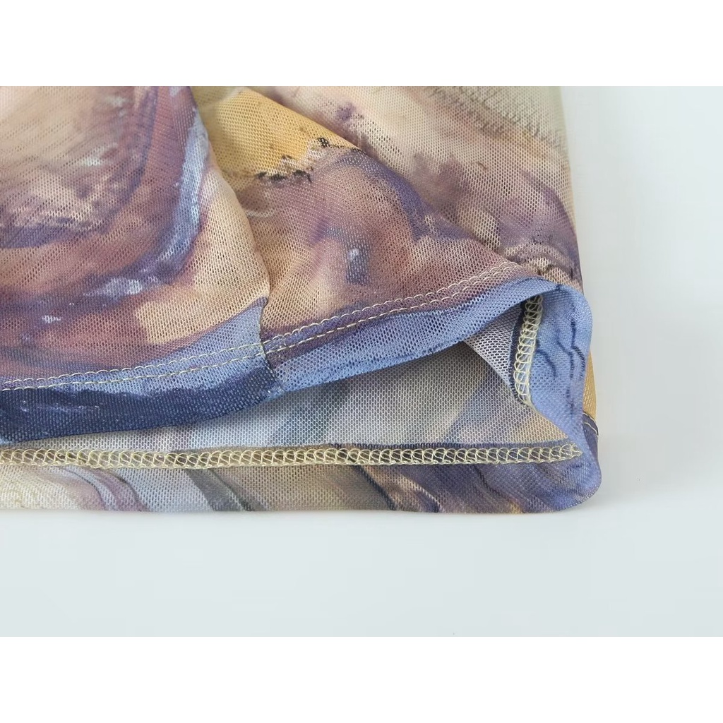 Uibey Đầm Lụa In Tranh Sơn Dầu Thời Trang 2099