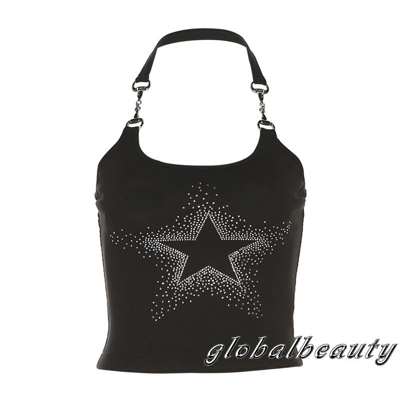 Áo Croptop Hai Dây Hở Lưng In Họa Tiết Ngôi Sao Đính Đá Thời Trang Đường Phố Mùa Hè Cho Nữ
