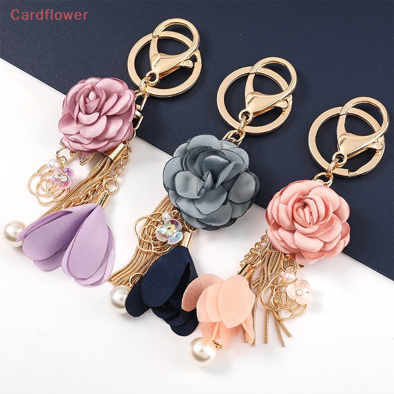 &lt; Cardflower &gt; Móc Chìa Khóa Xe Hơi Hoa Vải Tua Rua Màu Hồng Thời Trang Quyến Rũ Dành Cho Nữ / Cặp Đôi / Tiệc Tùng