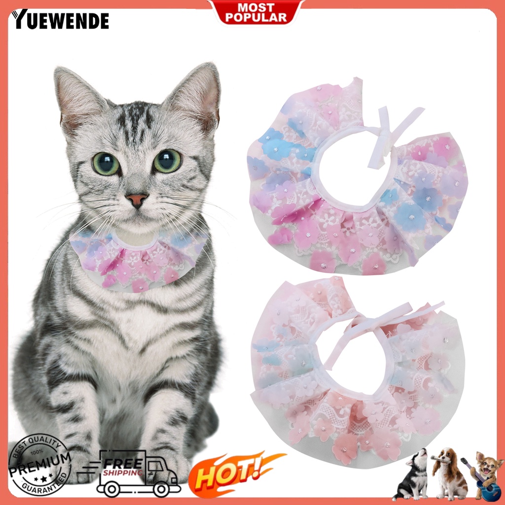 Yq.e Khăn Quàng Cổ Lưới Viền Ren Hoa Màu Tương Phản Thoáng Khí Chống Thất Lạc Trang Trí Vòng Cổ Đi Bộ Hàng Ngày Cho Cún Cưng