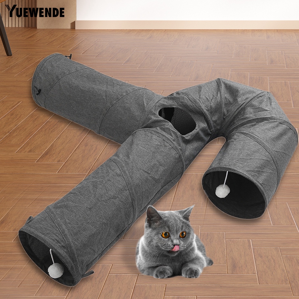 Yq.e Đồ Chơi Đường Hầm Vải Canvas Bốn Lỗ Gấp Gọn Tiết Kiệm Không Gian Màu Xám Giúp Thư Giãn Cho Mèo Cưng