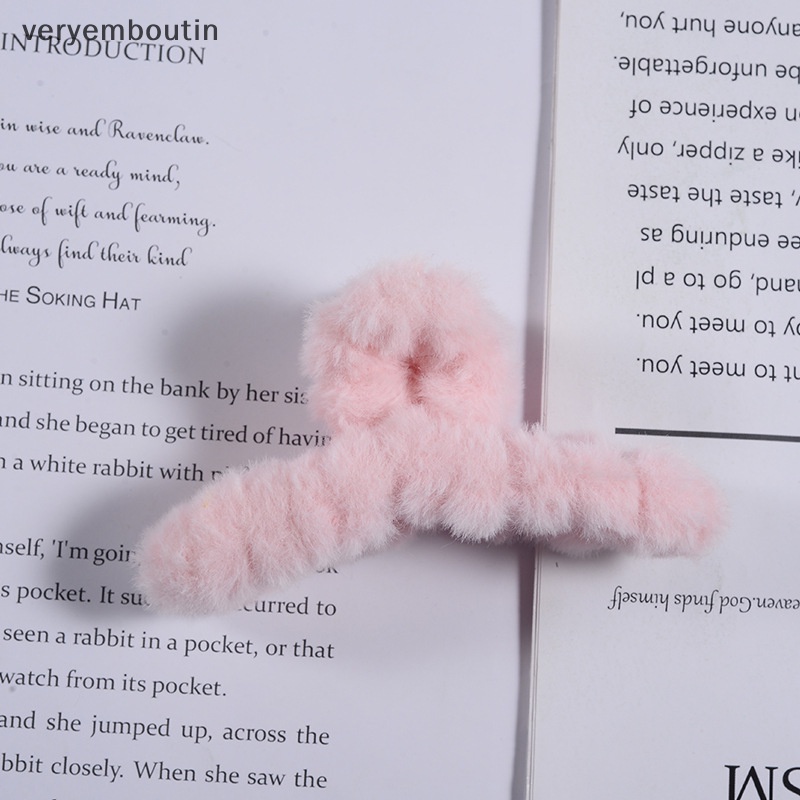 Kẹp Tóc Càng Cua Bằng Lông Giả Acrylic Màu Trơn Dễ Thương Kiểu Hàn Quốc Thời Trang Thu Đông