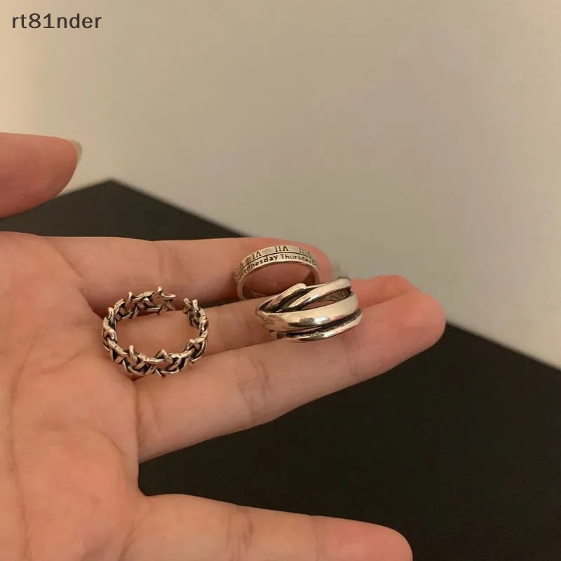 Rt Bộ 3 Nhẫn Hợp Kim Rộng Phong Cách Punk Hip hop Cổ Điển Có Thể Điều Chỉnh Trang Sức Cho Nam Và Nữ