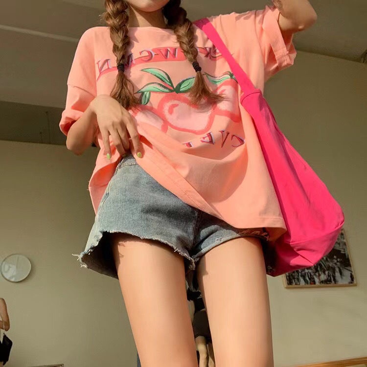 Áo Thun Tay Ngắn Cổ Tròn Dáng Rộng In Họa Tiết Ngọt Ngào Thời Trang Cho Nữ
