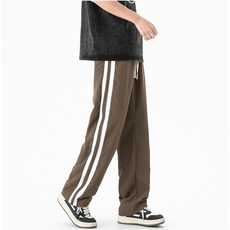 Quần Dài Thể Thao Dáng Rộng Cỡ Lớn Họa Tiết Kẻ Sọc Phong Cách Đường Phố Mỹ Thời Trang Mùa Hè Mới Cho Nam