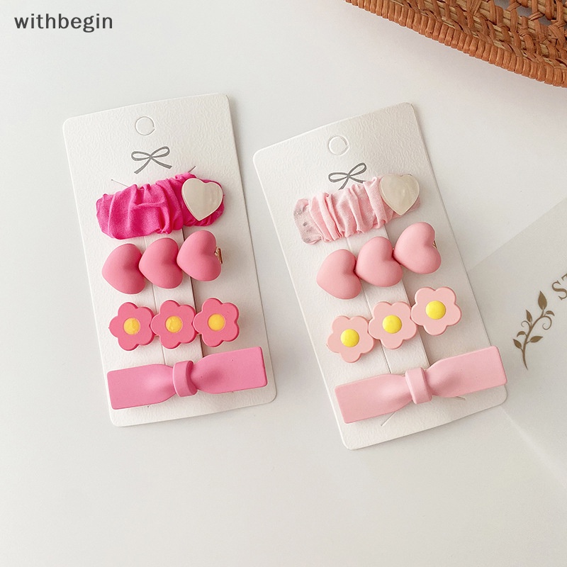 Set 4 / 2 Kẹp Tóc Nơ Hình Hoa Màu Hồng Ngọt Ngào Cho Bé Gái