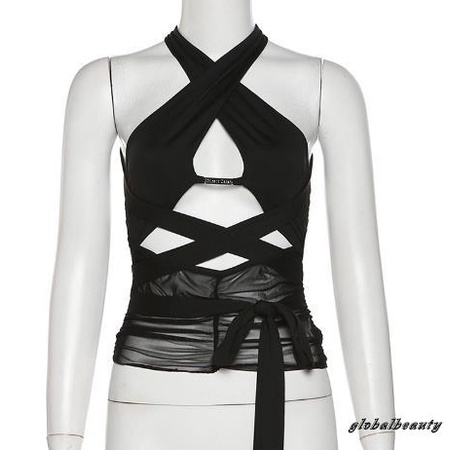 Áo Crop Top Không Tay Cắt Chéo Hở Lưng Thời Trang Mùa Hè Dành Cho Nữ