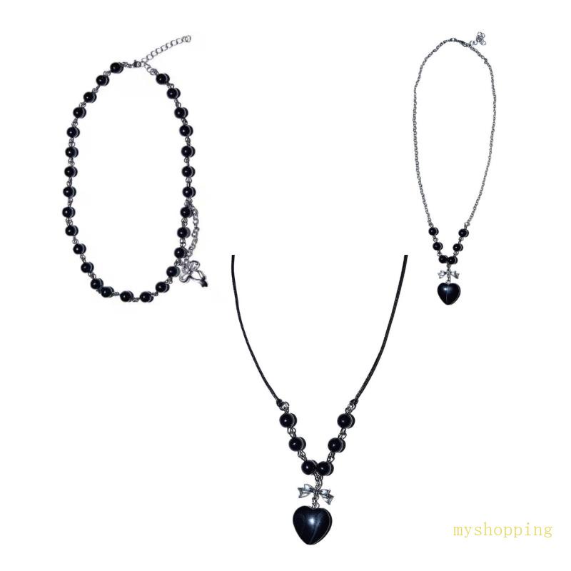 Vòng Cổ Choker Y2K Xỏ Hạt Màu Đen Phong Cách Punk Cá Tính