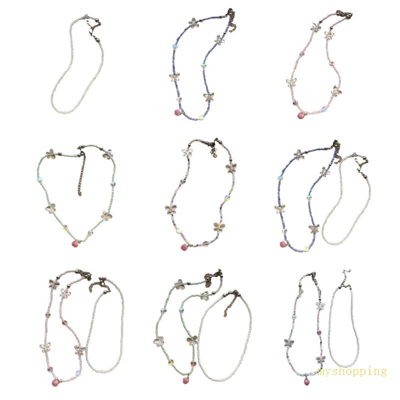 Vòng cổ Chuỗi Hạt Nhiều Màu Phối Mặt Hình Bướm Thời Trang DIY