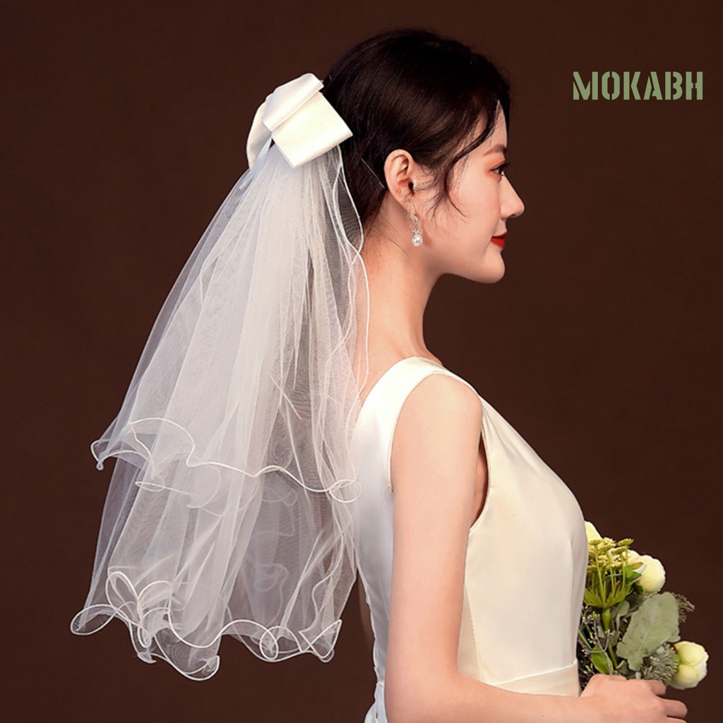 [Mokabh] Mạng Che Mặt Màu Trắng Dài Đẹp Thu Hút Thanh Lịch Thời Gian Uốn Tóc Cho Cô Dâu Cung Cấp