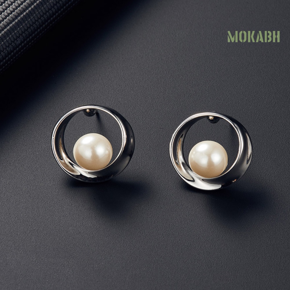 Bộ Vòng cổ + Bông Tai Đính Ngọc Trai Nhân Tạo Hình Tròn Cho Nữ