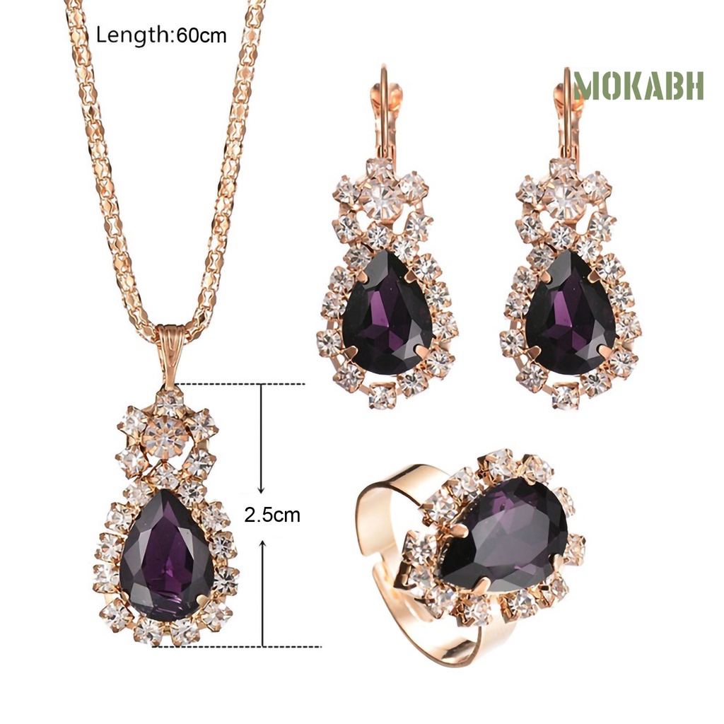 Bộ Trang Sức 3 Món Màu Sắc Tươi Sáng Bằng Hợp Kim Đính Đá Hình Giọt Nước