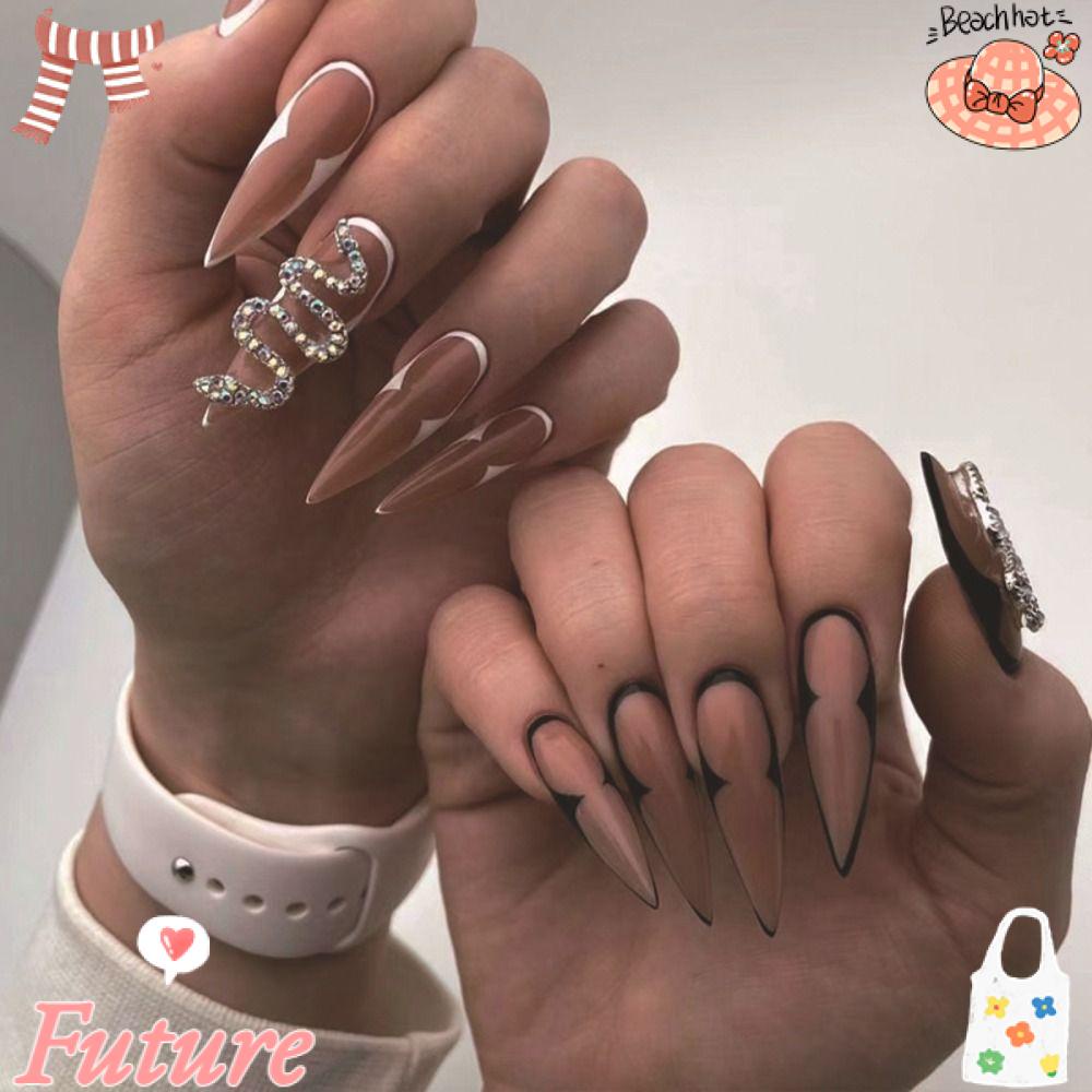 Set 24 Móng Tay Giả Có Thể Tháo Rời DIY|Móng Tay Giả Màu Đen Cao Cấp Thời Trang