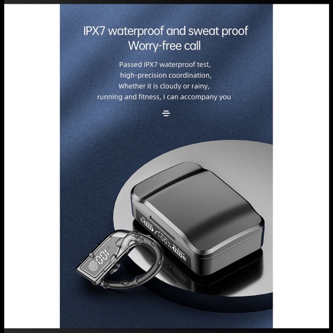 1 Cặp Tai Nghe Bluetooth Không Dây Q8 Tws Có Móc Tai Hiển Thị Màn Hình Kỹ Thuật Số Giảm Tiếng Ồn