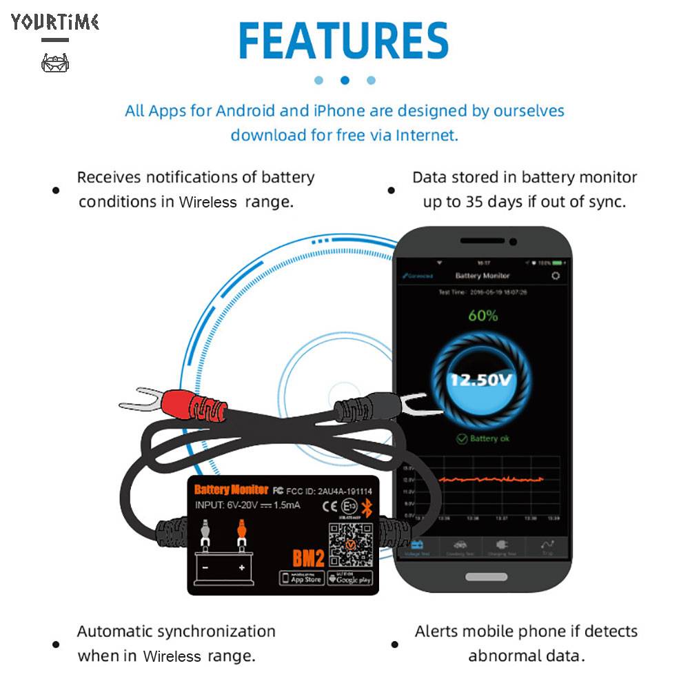 Thiết Bị Theo Dõi Pin Xe Hơi Tự Động 12V Cho Android IOS