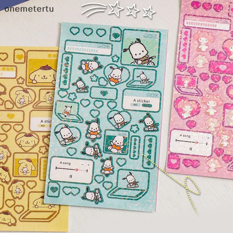 Set 6 Tấm Nhãn Dán Hoạt Hình Melody Kuromi Hello Kitty Màu Laser Chống Thấm Nước Trang Trí Đồ Chơi Trẻ Em DIY