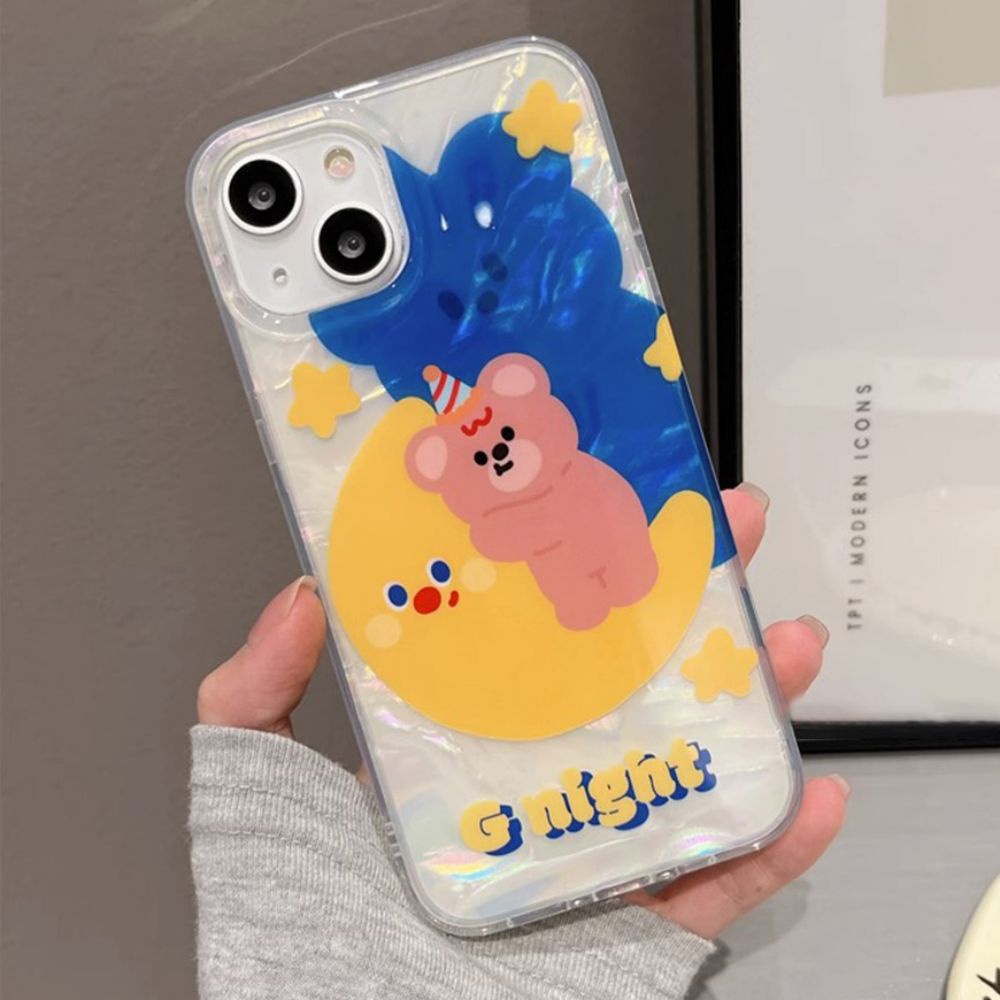 Ốp Điện Thoại TPU Mềm Chống Dấu Vân Tay Họa Tiết Gấu Mặt Trăng Cho IPhone 11 14 13 12 Pro Max