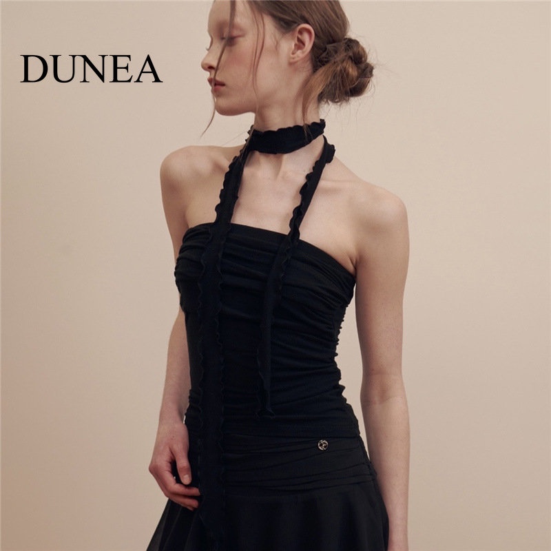 DUNEA Áo Tank Top Trễ Vai Màu Trơn Thiết Kế Hở Lưng Quyến Rũ Thời Trang Cho Nữ