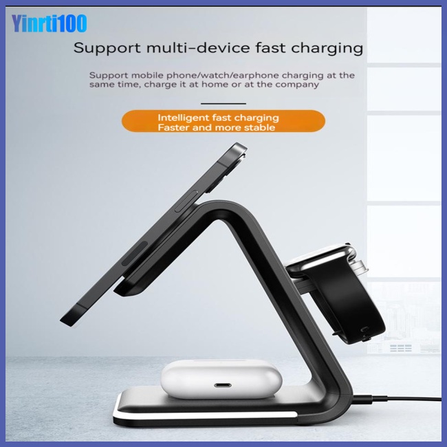 Đế Sạc Nhanh Không Dây Yinrti 3 Trong 1 15w Có Nam Châm Cho Điện Thoại Di Động / Đồng Hồ Thông Minh
