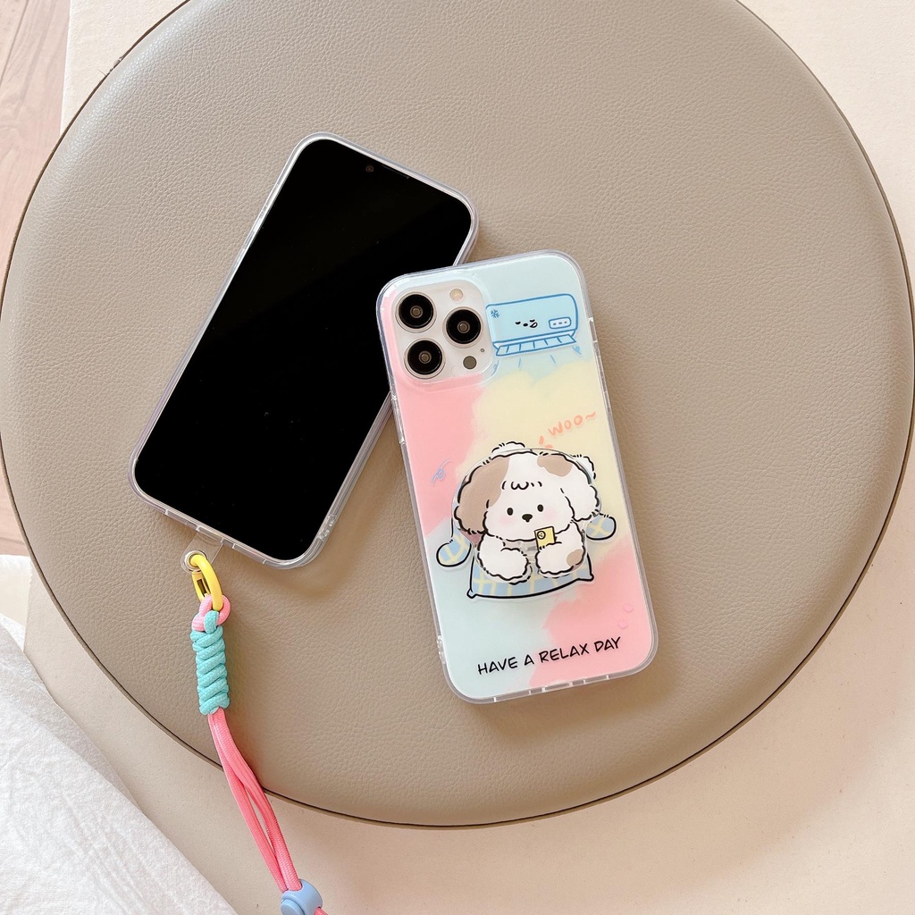Ốp Điện Thoại TPU Mềm Trong Suốt Chống Sốc In Hình Chú Chó Hoạt Hình Có Giá Đỡ Và Dây Đeo Cổ Tay Cho iPhone 11 13 12 14 Pro Max