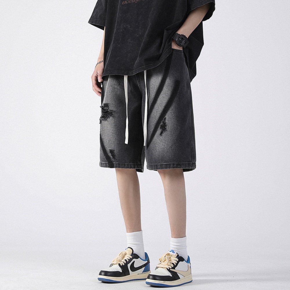 Quần Short Denim Dáng Rộng In Họa Tiết Phong Cách Đường Phố Thời Trang Mùa Hè Cho Nam