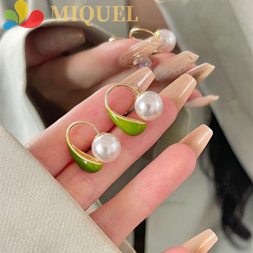 Khuyên Tai Giọt Nước Màu Xanh Lá Tráng Men Phong Cách Vintage Đơn Giản Dành Cho Nữ