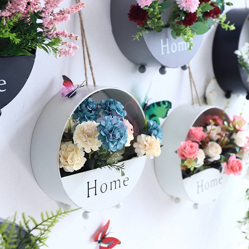 Giỏ hoa treo tường kèm đèn led decor siêu xinh trang trí nhà cửa giỏ hoa chữ Home Tặng kèm bướm trang trí,đinh lilydecor