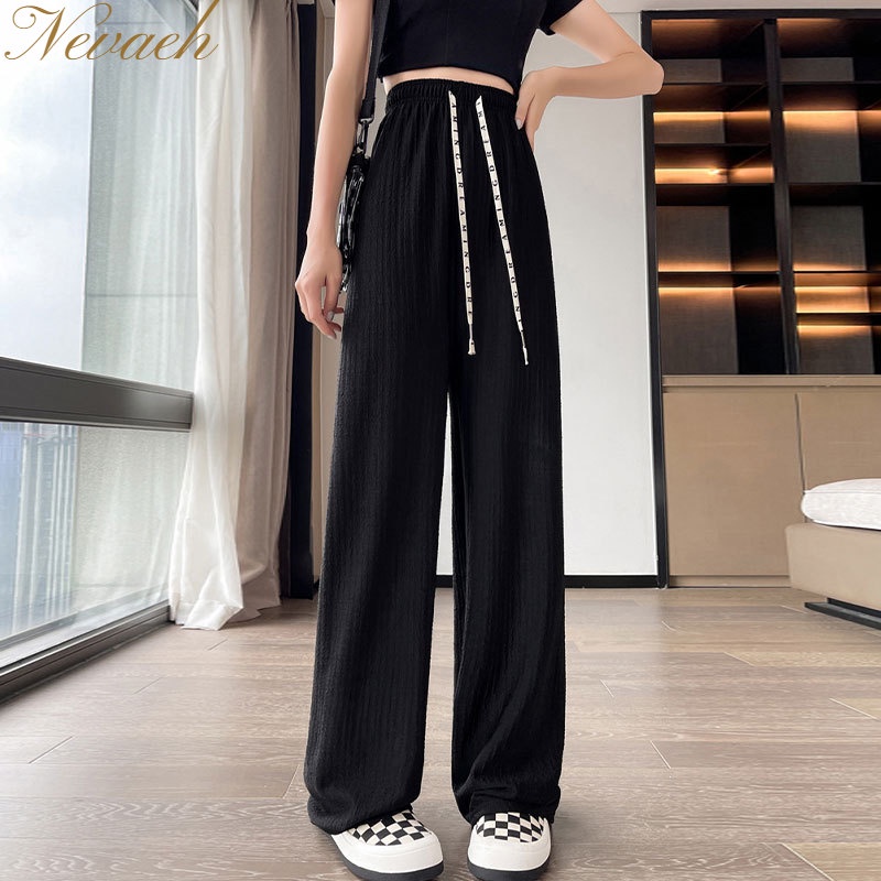 Quần Thể Thao Lưng Cao Ống Rộng Chất Liệu Lụa Mỏng Thời Trang Mùa Hè Cho Nữ