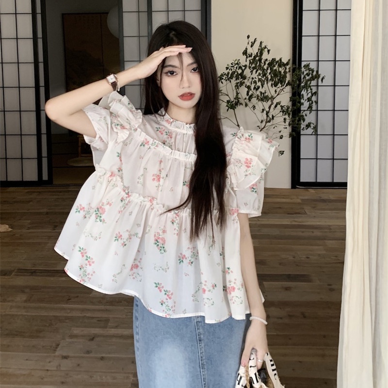 Áo Thun Ngắn Tay Dáng Rộng In Hoa Thời Trang Mùa Hè Dễ Phối Đồ