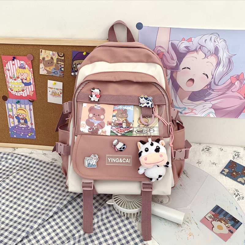 Schoolbag girls hit the color lovely high school students large-capacity backpacks for junior high school students